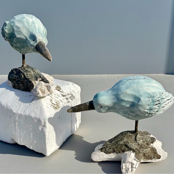 Set of two handmade sandpipers, American folk art, excellent condition - Picture 1 of 8